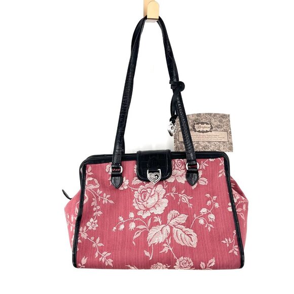 BRIGHTON PINK FLORAL JACQUARD TAPESTRY WEEKENDER BAG PURSE W/ PAPERWORK - Picture 1 of 12